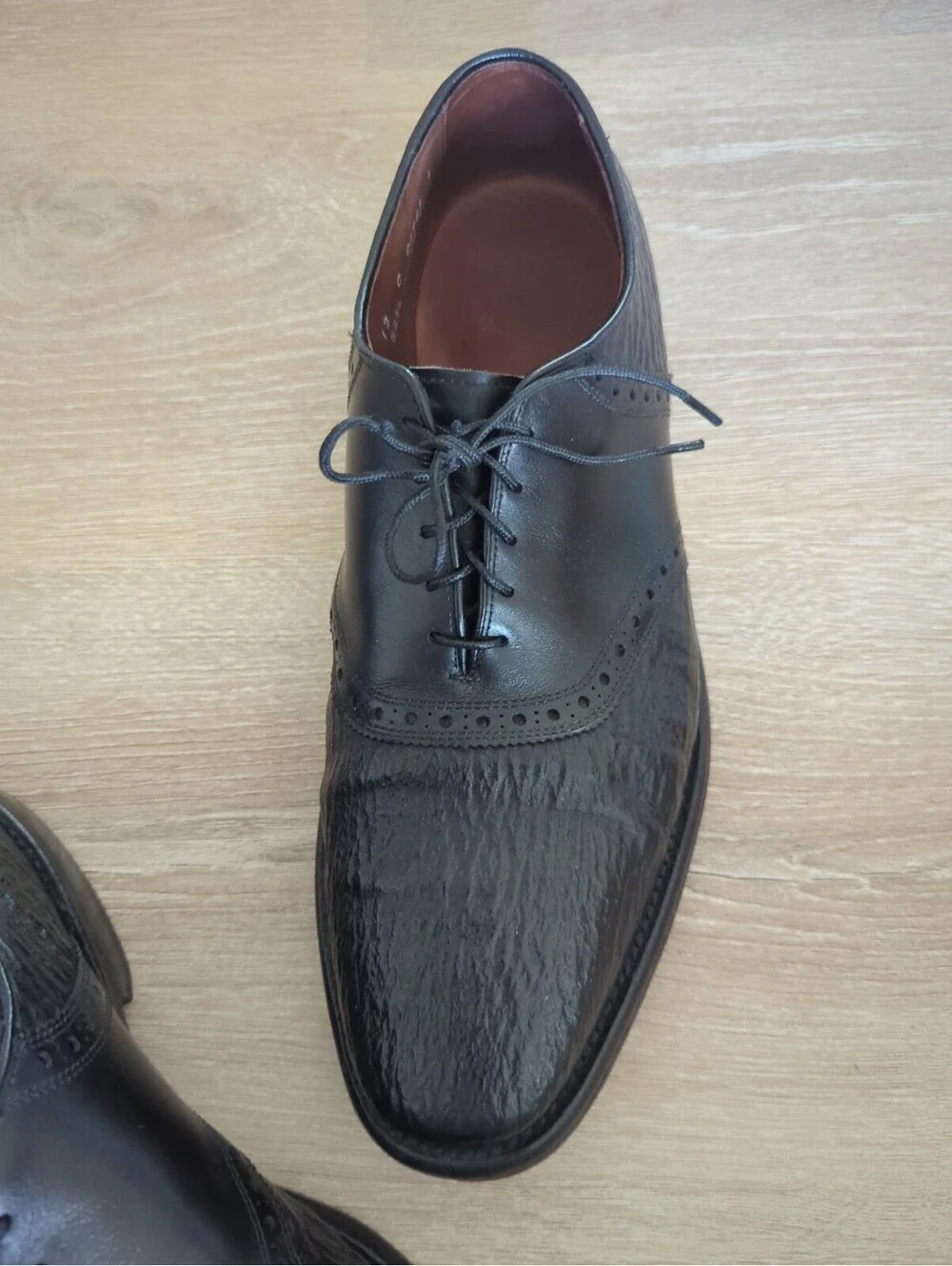 Mens Allen Edmonds Polo SHARKSKIN Rare Exotic Black Leather Size  12C 06761